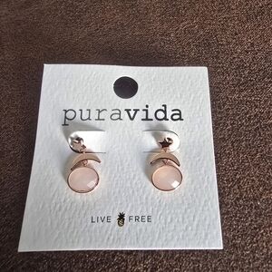 Pura Vida Rose Gold Earrings with Pale Pink Faceted Drops